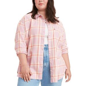 Levi's Women's Plus Size Trendy Henri Cotton Flannel Shirt - Plaid Lilac 2X